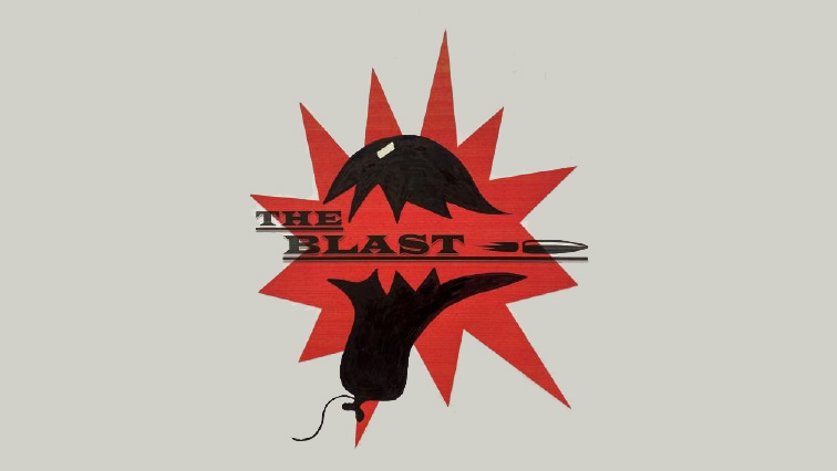 Logo reading The Blast with a bullet popping a balloon.